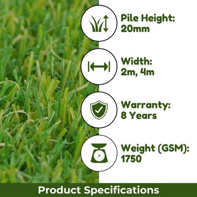 Artificial Grass, 20mm Pet-Friendly Outdoor Artificial Grass, Realistic Fake Grass For Lawn-13m(42'7") X 2m(6'6")-26m²