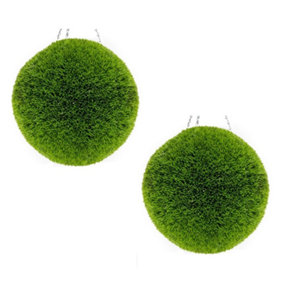 Artificial Grass Effect Hanging Topiary Ball With Chain 28cm x2 Pair