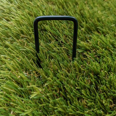 Artificial Grass U Pins Metal Fixing Pegs Green Top Galvanised Astro Turf Staples - 15cm Long - Pack of 100 - 3