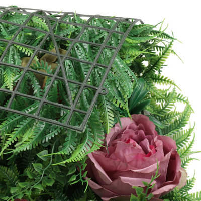 Artificial Green Grass Panel Backdrop, 60cm x 40cm, Lavender Roses
