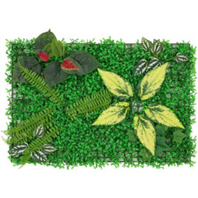 Artificial Green Grass Panel Backdrop, 60cm x 40cm, With Flowers