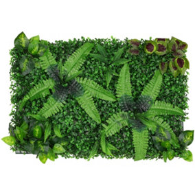 Artificial Green Grass Panel Backdrop, 60cm x 40cm, With Green Tropical Leaf