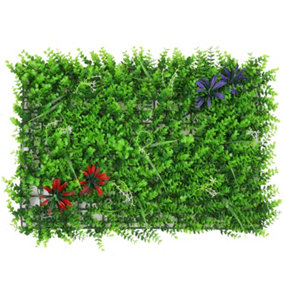 Artificial Green Grass Panel Backdrop, 60cm x 40cm, With Leaf & Flower