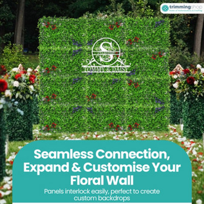 Artificial Green Grass Panel Backdrop, 60cm x 40cm, With Leaf & Flower