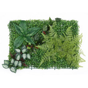 Artificial Green Grass Panel Backdrop, 60cm x 40cm, With Tropical Leaves
