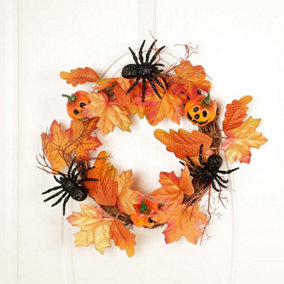 Artificial Halloween Autumn Maple Leaf Pumpkin Wreath Front Door Decor 40cm