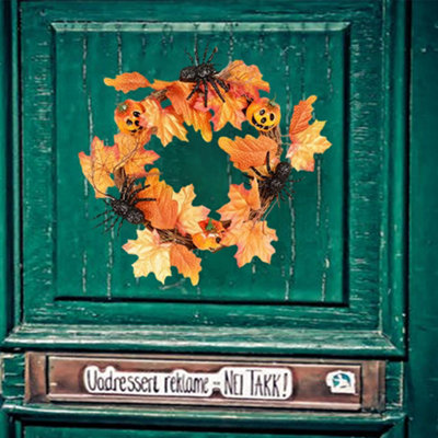 Artificial Halloween Autumn Maple Leaf Pumpkin Wreath Front Door Decor 40cm