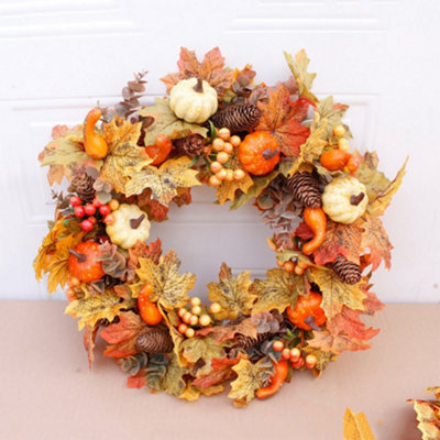 Artificial Hanging Maple Wreath Halloween Thanksgiving Decor 50 cm