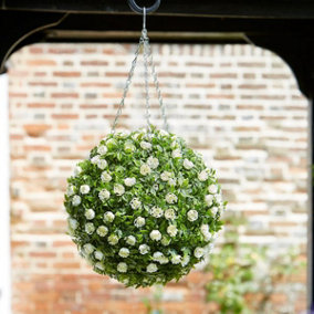 Artificial Hanging Topiary White Rose Ball