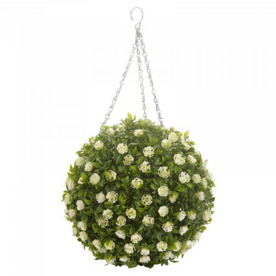 Artificial Hanging Topiary White Rose Ball
