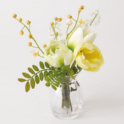 Artificial Hastings Tulip Posy - Faux Fake Tulip, Lily of the Valley & Orchid Flower Arrangement - H20 x W13cm, Vase Not Included