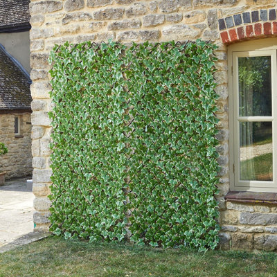 Artificial Ivy Leaf Expandable Willow Trellis - Weather & UV Resistant Outdoor Garden Wall or Fence Decoration - H180 x W60cm