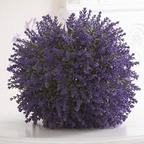 Artificial Large Lavender Ball - Faux Fake Houseplant Flower Arrangement Indoor Home Floral Decoration - Measures 25cm Diameter