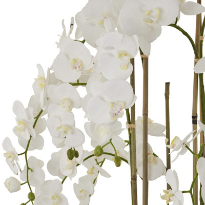 Artificial Large Orchid In Antique Pot - Plastic/Stone - L40 x W40 x H153 cm - White