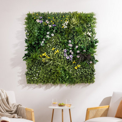 Artificial Plant Flower Living Wall Panels Realistic - Lowther Green Indoor Outdoor 1m X 1m Home Garden Office