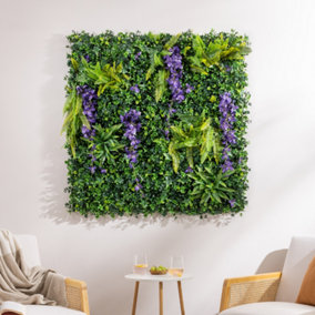 Artificial Living Wall Panels Wisteria Green Plant Foliage Indoor Outdoor 1m x 1m - Purple
