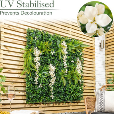 Artificial Living Wall Panels Wisteria Green Plant Foliage Indoor Outdoor  1m x 1m - White