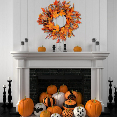 Ayprnig Autumn Wreath Halloween Wreath Fall Door Wreath 45cm Autumn Maple Pumpkin Wreath Berries Twigs Thanksgiving Decor Door Fall Wreaths Front Doo