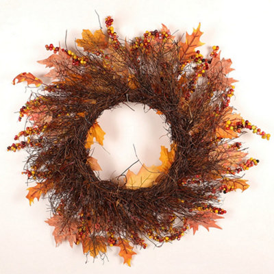 Artificial Maple Leaves Wreath with Berries Harvest Halloween Decor 45 cm