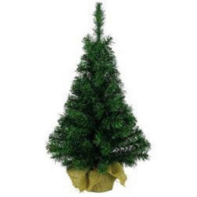 Artificial Mini Christmas Festive Tree Green In Jute Bag - 90 cm