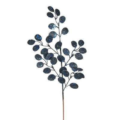 Artificial Navy Blue Glittery Eucalyptus Stem H61 cm