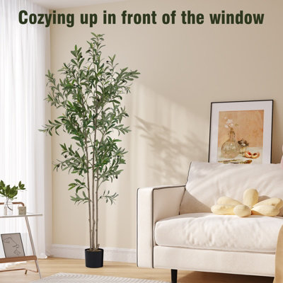 VIAGDO Olive Tree Artificial Indoor 6.23ft Tall Fake Potted Olive Silk Tree With Planter Large Faux Olive Branches And Fruits Artificial Tree For Home Office Living Room Decor Indoor, 1728 Leaves