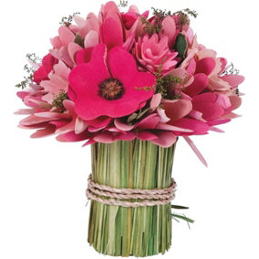 Artificial Ombre Flower Standing Bouquet - Hand Painted Softwood Faux Pink Floral Arrangement Home Decor - H20 x 20cm Diameter