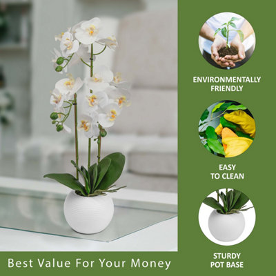 Artificial Orchid Flower Display in Pot 60cm White Realistic Home Party Decor