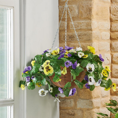 Artificial Pansy Regal Hanging Basket UV Weather Resistant
