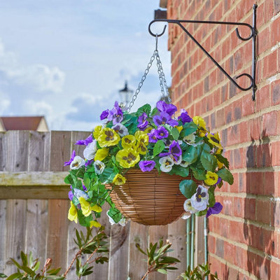 Artificial Pansy Regal Hanging Basket - UV & Weather Resistant Faux Flower Display in Pot with Metal Chain - H27 x 45cm Diameter