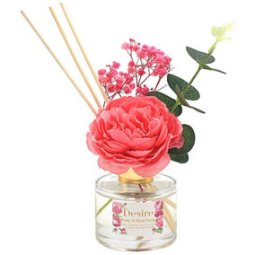 Artificial Peony with Diffuser, Peony and Blush Suede Fragrance. 100ml Bottle.