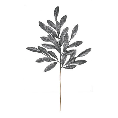 Artificial Pewter Christmas Glitter Bay Leaf Spray H60 cm