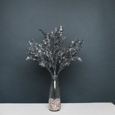 Artificial Pewter Glitter Holly Bush. 52 cm