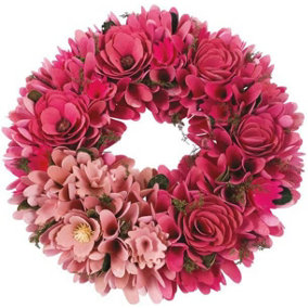 Artificial Pink Ombre Flower Wreath - Colourful Hand Painted Softwood Faux Floral Home Decoration - Measures 36cm Diameter