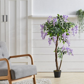 Artificial Plant Fake Wisteria Flower Tree Indoor Outdoor Decorative Plant in Black Pot 120 cm