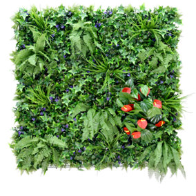 Artificial Plant Flower Living Wall Panel Realistic Indoor / Outdoor Garden - 1m x 1m - Hedgerow
