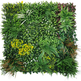 Artificial Plant Flower Living Wall Panel Realistic Indoor / Outdoor Garden - 1m x 1m - Lowther Green