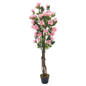 Artificial Plant House Plant Indoor Plant Pink Rose Flower Tree in Black Pot 150 cm