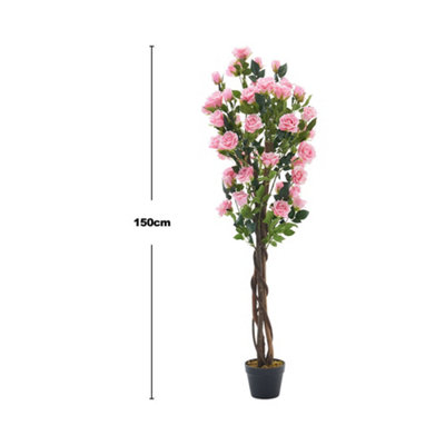 Artificial Plant House Plant Indoor Plant Pink Rose Flower Tree in Black Pot 150 cm