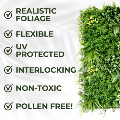 Artificial Plant Wall Panel Realistic Evergreen Flower Foliage - Indoor / Outdoor - Large 1m x 1m - Beacon Fern - 5