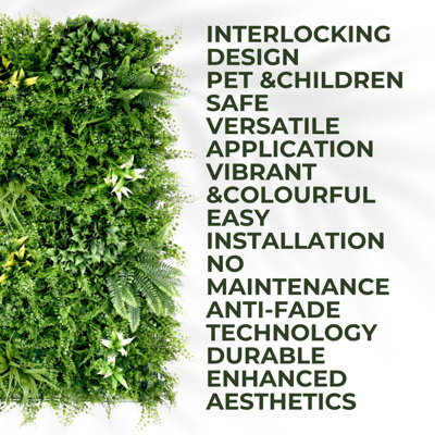 Artificial Plant Wall Panel Realistic Evergreen Flower Foliage - Indoor / Outdoor - Large 1m x 1m - Beacon Fern - 8