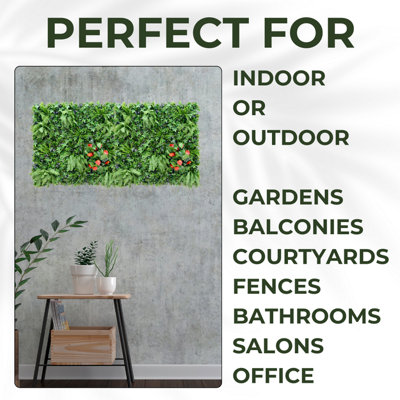 Artificial Plant Wall Panel Realistic Evergreen Flower Foliage - Indoor / Outdoor - Large 1m x 1m - Hedgerow - 4