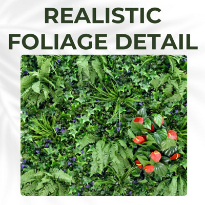 Artificial Plant Wall Panel Realistic Evergreen Flower Foliage - Indoor / Outdoor - Large 1m x 1m - Hedgerow - 5
