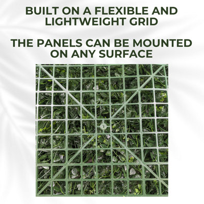 Artificial Plant Wall Panel Realistic Evergreen Flower Foliage - Indoor / Outdoor - Large 1m x 1m - Hedgerow - 7