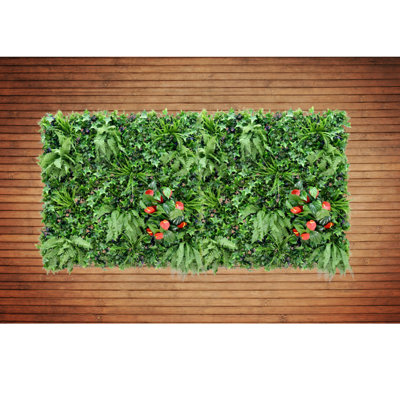 Artificial Plant Wall Panel Realistic Evergreen Flower Foliage - Indoor / Outdoor - Large 1m x 1m - Hedgerow - 8
