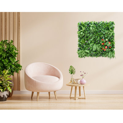 Artificial Plant Wall Panel Realistic Evergreen Flower Foliage - Indoor / Outdoor - Large 1m x 1m - Hedgerow - 9