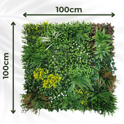 Artificial Plant Wall Panel Realistic Evergreen Flower Foliage - Indoor / Outdoor - Large 1m x 1m - Lowther Green