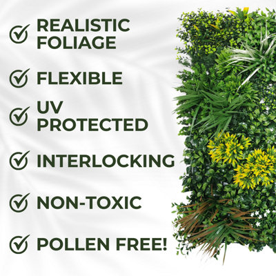 Artificial Plant Wall Panel Realistic Evergreen Flower Foliage - Indoor / Outdoor - Large 1m x 1m - Lowther Green - 3