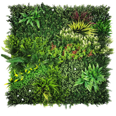 Artificial Plant Wall Panel Realistic Evergreen Flower Foliage - Indoor / Outdoor - Large 1m x 1m - Lush Lonsdale