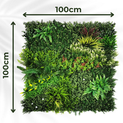 Artificial Plant Wall Panel Realistic Evergreen Flower Foliage - Indoor / Outdoor - Large 1m x 1m - Lush Lonsdale - 3